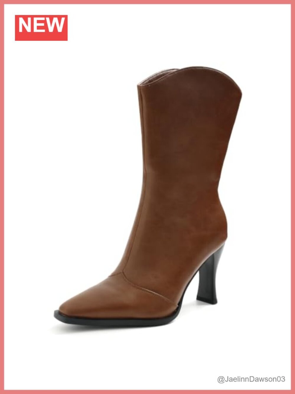 GRACESTRIDE Mid Calf Heeled Boots Square Toe Side Zip